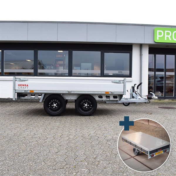 Henra Platformtrailer 2.000 kg Dobbeltakslet inkl. presenning - Craft Series - L: 255 x B: 150 cm